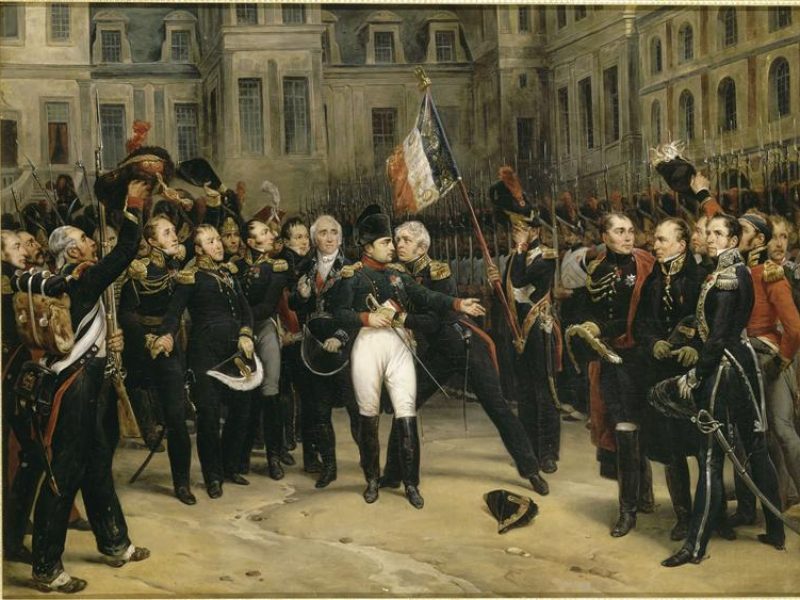 Adieux de Napoléon Ier à la garde impériale dans la cour du cheval blanc du château de Fontainebleau