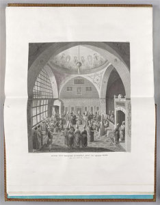 © RMN-Grand Palais (Château de Fontainebleau)/Adrien Didierjean Plate number: 17-616116 Volume 3, plate 232, inserted p. 454, double-page illustration, ‘European Minister’s Dinner with the Great Vézir in the Divan Room’.