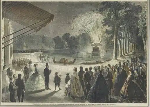 Feu d'artifice à la cour de Napoléon III et Eugénie au château de Fontainebleau