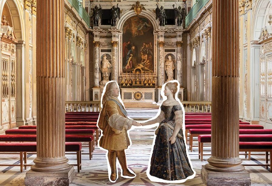 Louis XV et Marie Leszczynska dans la chapelle de la Trinité du château de Fontainebleau lors de leur mariage en 1725, 300 ans plus tard en 2025