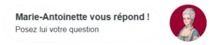 Click bouton cliquable Ask Marie-Antoinette chatbot vous répond